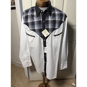 Ely Cattleman Western Shirt Mens XL Pearl Snap Plaid Yoke Cowboy Rodeo NWT